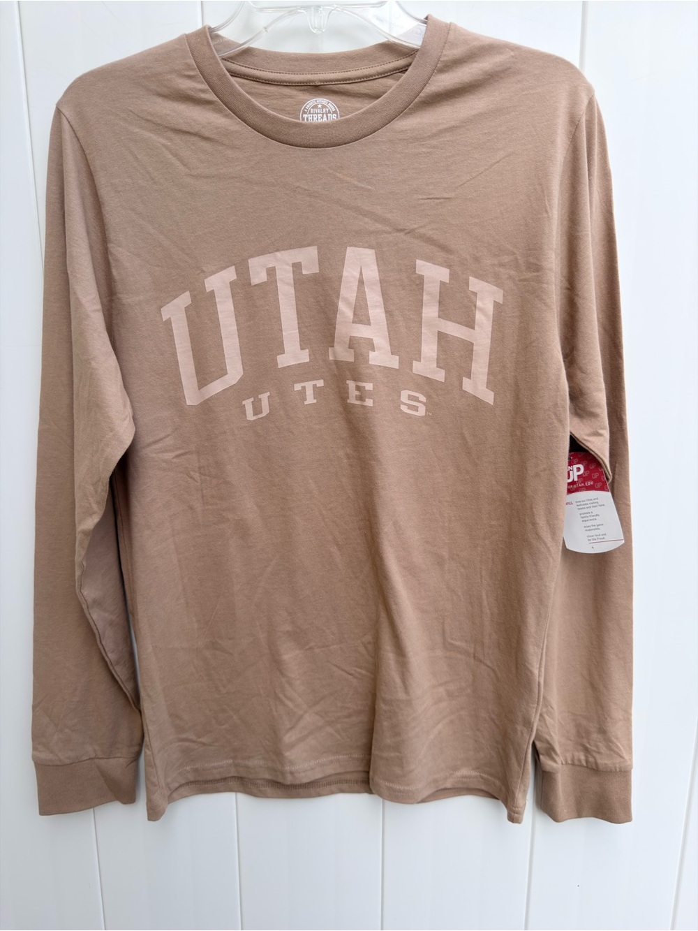 NWT Utah Utes Long-Sleeve Logo Tee - Taupe/Tan Men’s Small